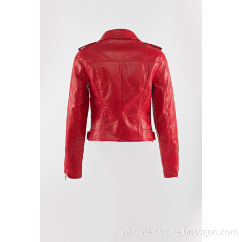 Red shine pu moto jacket
